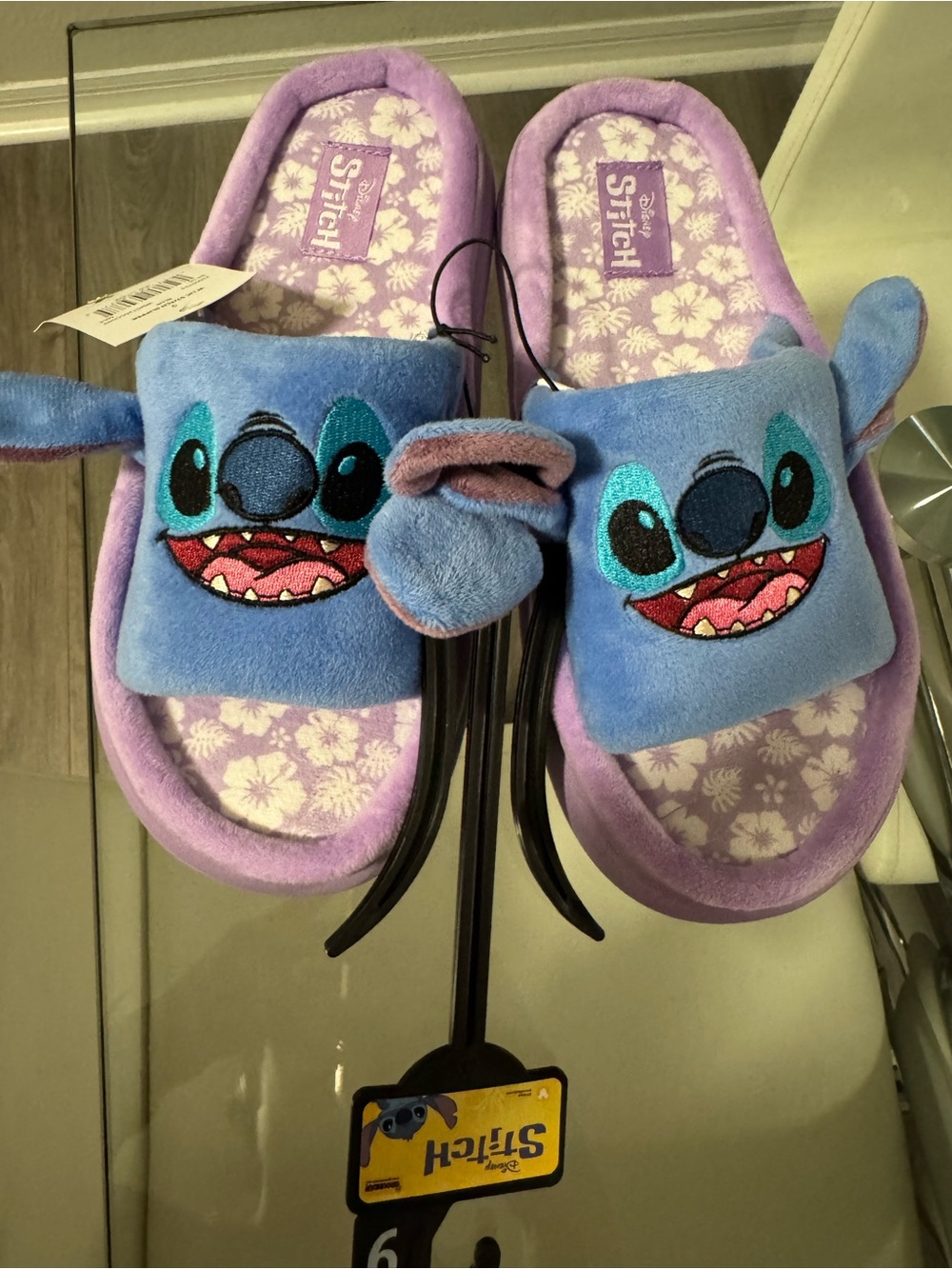 Disney Stitch Plush Slide Slippers in Lavender and Light Blue